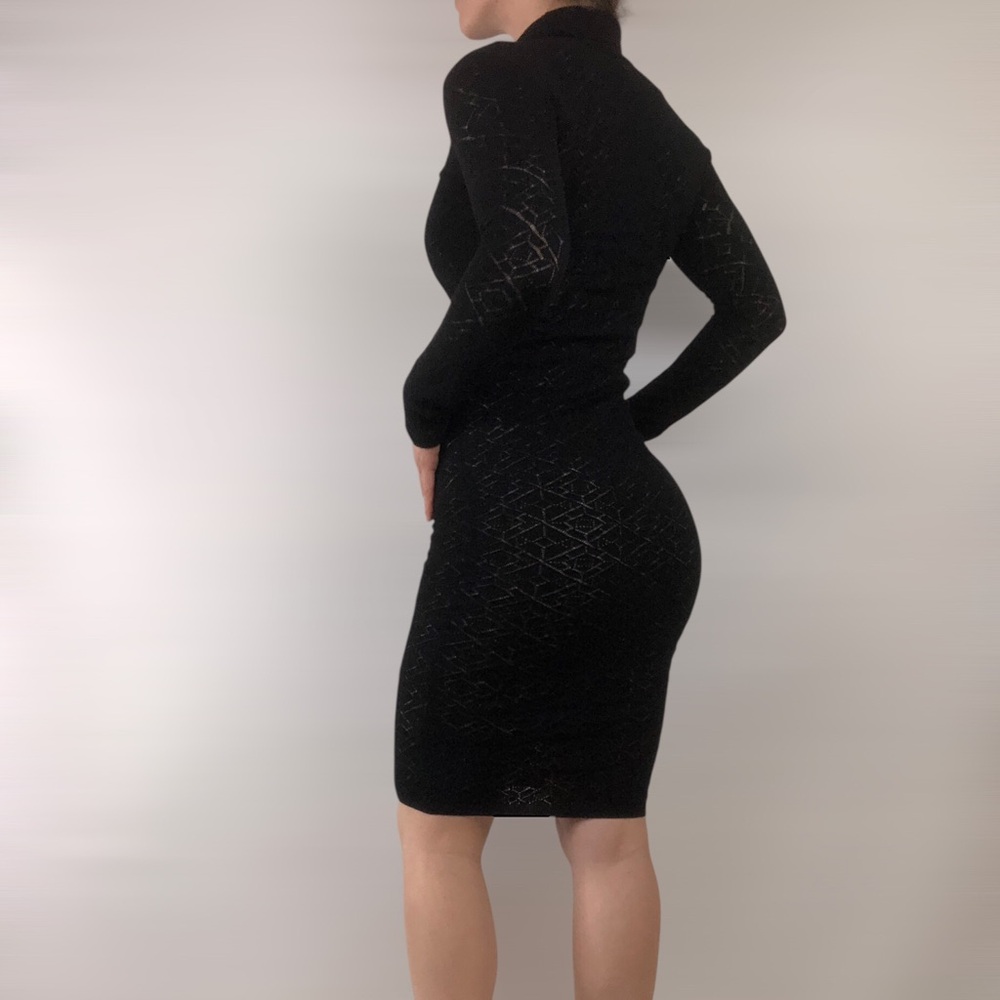 Alice and Olivia Knit Wool Bodycon Midi Dress‎ Black Size XS Long Sleeve